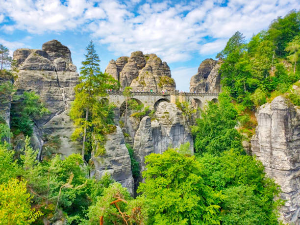The Bastei Bridge was constructed to link several rocks for the visitors in 1851, Germany
