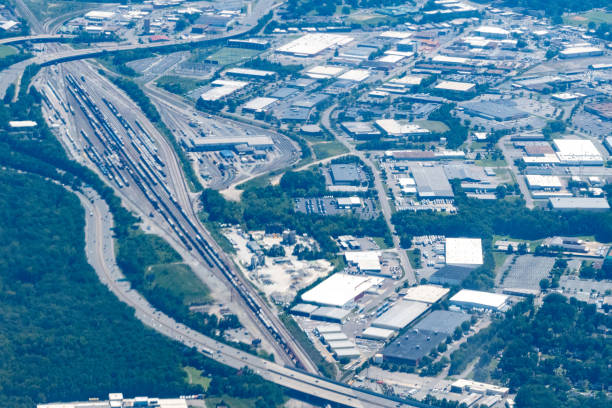 istock Aerial view of a railroad siding and train yard 2201741460