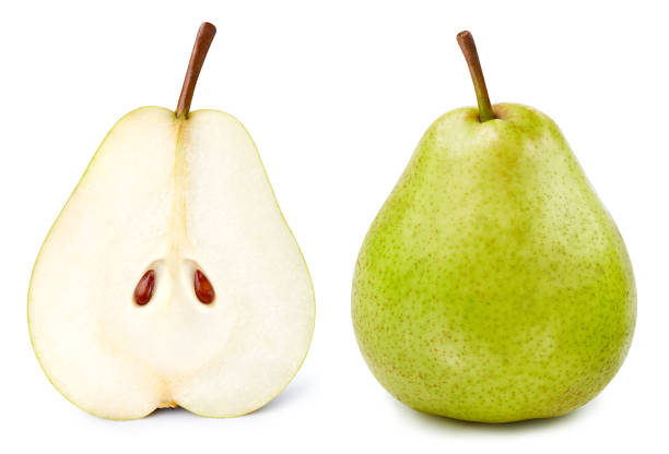 istock Fresh pears whole and cut in half isolated 2201741573