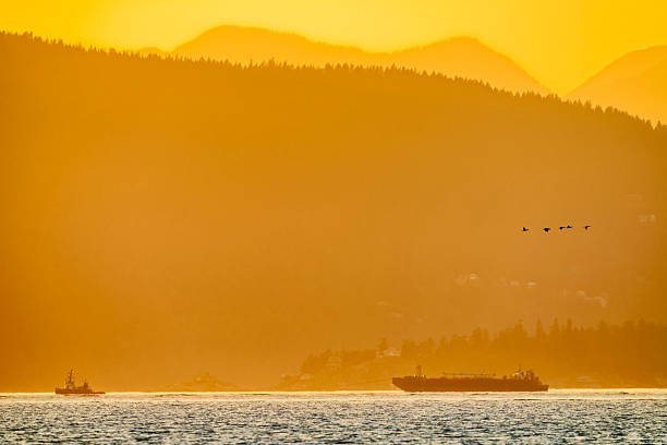 Sunset view of West Vancouver and English Bay, British Columbia