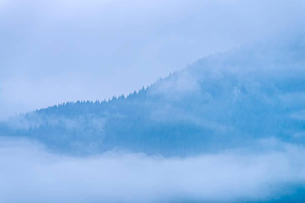 Foggy morning view of West Vancouver from Stanley Park in Vancouver, British Columbia