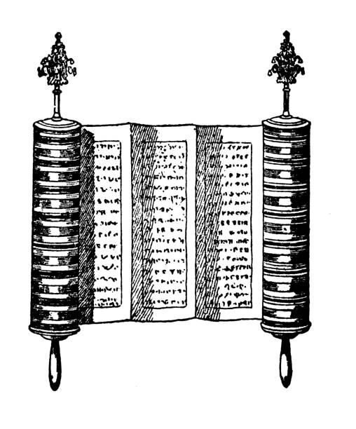 Antique illustration (1898): Roll of the Mosaic Law, Jewish synagogue