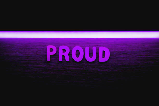 Proud - Wooden letters with purple neon lightning