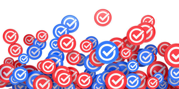istock Red and blue check mark signs on the white background. Approved, vote symbol. Correct choice 3d illustration. 2201749008