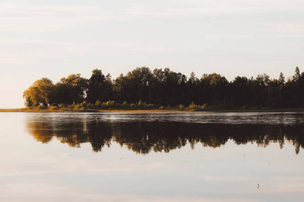 A beautiful sunset a peninsula at the lake. Shallow depth of field. Shot with a Canon 5D Mark IV.
