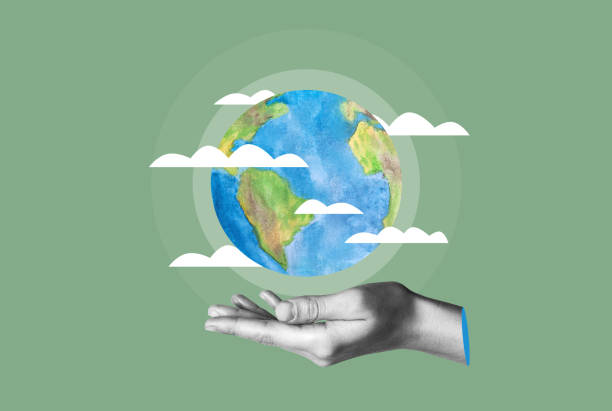 istock Environmental protection. Hands surround the earth on a green background. Earth Day. Climate change. Collage 2201751761