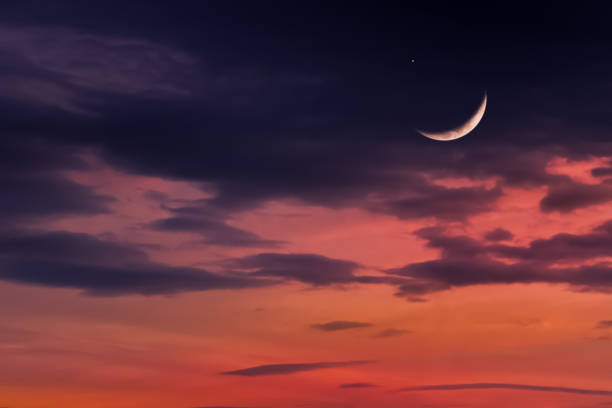 istock Ramadan Night with Crescent moon on dark blue sky background, Dramatic Sunset with Twilight dusk sky,Islamic religion for Ramadan Kareem,Eid al Adha, Eid Mubarak, Eid al fitr,New Year Muharram 2201752167