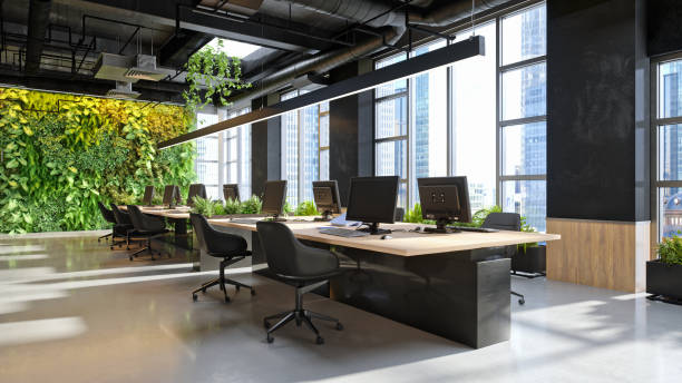 istock Industrial-Style Sustainable Office with Large Windows and Biophilic Design 2201754847