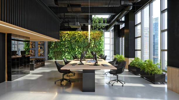 istock Industrial-Style Sustainable Office with Large Windows and Biophilic Design 2201754856