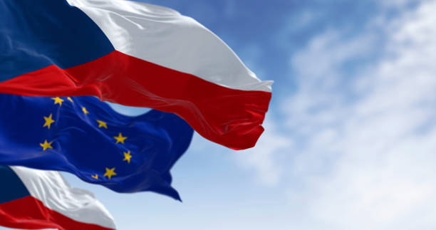 istock Czech Republic and the European flag waving 2201760910