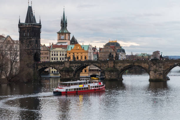 Prague, Czech Republic – December 02, 2018: Charles Bridge is a medieval bridge in Prague across the Vltava River