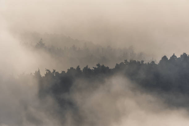 istock A mountain range with foggy clouds covering the sky 2201768155