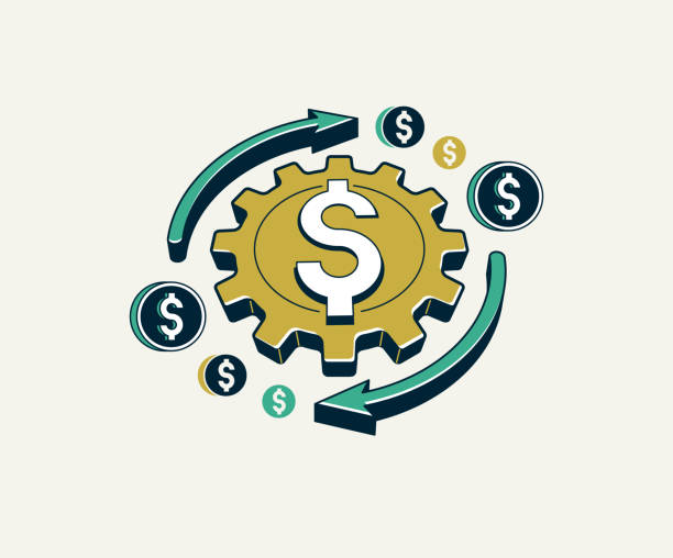 istock Money works concept vector icon, finances with gears mechanism, business and economic system. 2201768409