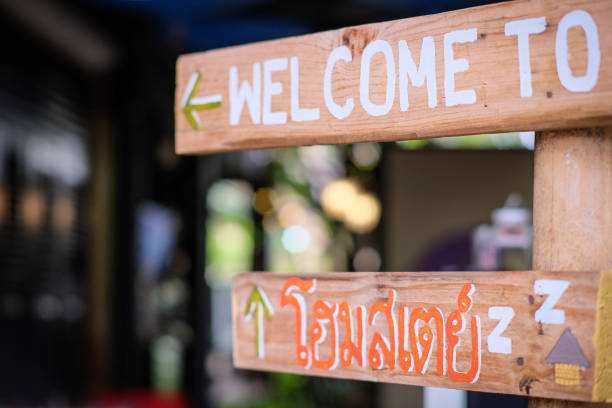 istock Welcome wooden sign at homestay 2201770421