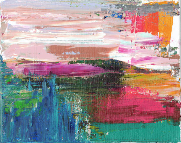 istock Hand-drawn abstract oil painting on canvas with warm and vibrant colors, expressive brushstrokes, and rich texture, creating a dynamic and artistic composition 2201782554