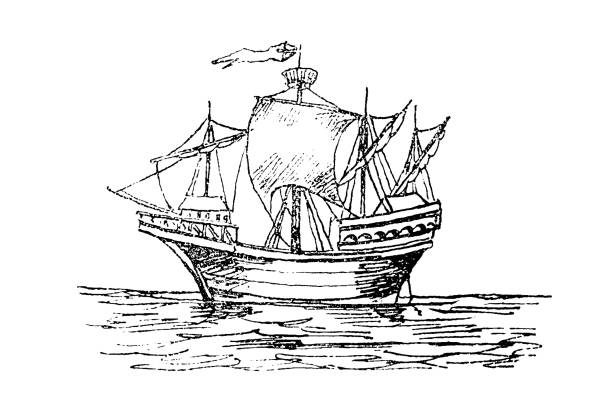 Ramberg, an English sailing cargo ship of the 17th century, an old vintage illustration, 1879