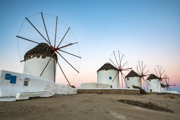 istock Dawn over the windmills of Mykonos town 2201788133