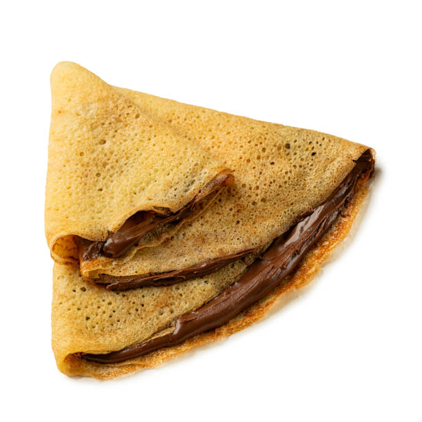 istock One Crepe with chocolate filling isolated on white background. 2201791763