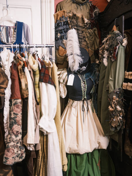 Interior details of vintage costume design studio with various objects from the past.