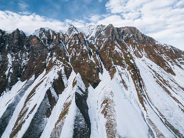 istock high relief mountains covered with snow, mountain range, aerial view drone shot 2201795075