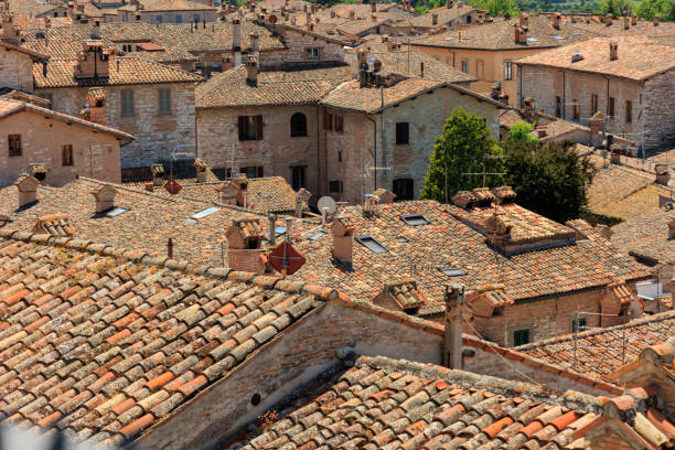 Umbria, Gubbio, Italian old town rooftops