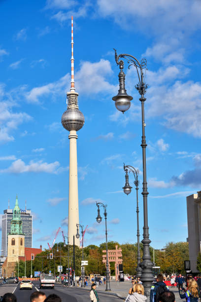 The busy Bundesstrasse with a view of Berlin TV tower, Fernsehturm, in the distance. September 28, 2024.