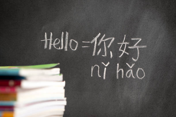 istock Chinese language learner writing Hello word Nihao in Chinese characters 2201804210