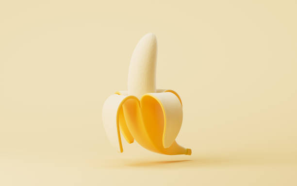 istock Yellow banana on a yellow background, 3d rendering. 2201810043