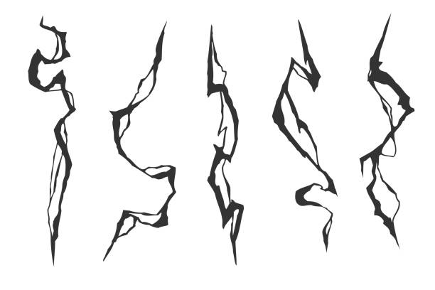tvary blesků s ostrými a zubatými hranami. energie, výkon a dopad. bleskové siluety set - rázová vlna stock ilustrace