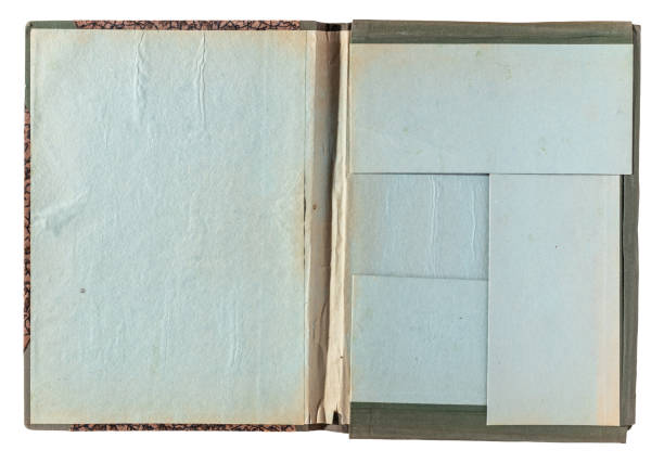 istock Old vintage faded open empty paper folder top view isolated 2201816984