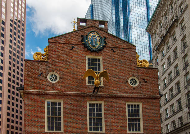 The Old State House historical brick building with its tower Boston, Massachusetts, USA