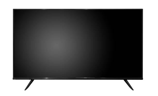 istock Flat screen LCD TV, modern style and wall mount design with sleek design.Black television template with empty. Copy space. white background 2201819253