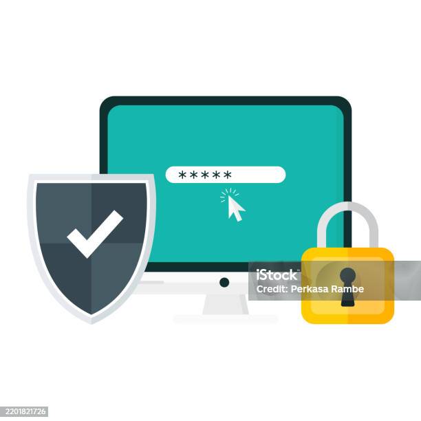 Computer Security Sign Computer With Shield And Lock Symbol Internet Network Computer Security ...