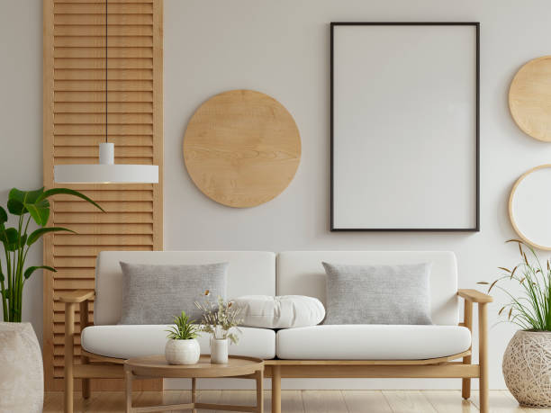 istock Frame mockup,Mockup frame in modern interior,Living room wall poster mockup- 3D rendering 2201833893