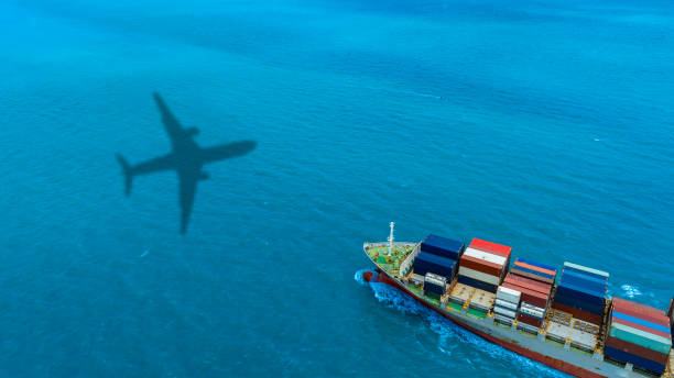 istock Aerial view of the freight shipping transport system cargo ship container. international transportation Export-import business, logistics, transportation industry concepts 2201833997
