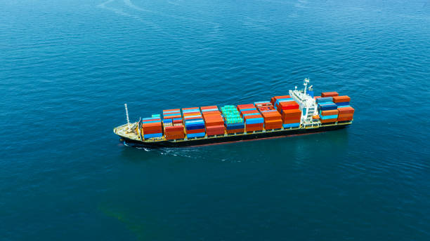 istock Aerial view of the freight shipping transport system cargo ship container. international transportation Export-import business, logistics, transportation industry concepts 2201834005