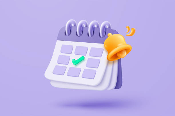 istock 3d calendar icon signs with notice for important reminder. Calendar with red danger attention bell or emergency notifications loud concept. 3d schedule alarm warning icon vector render illustration 2201835342