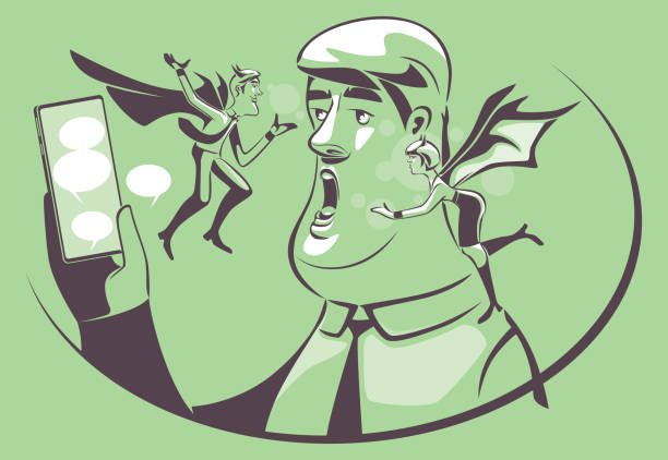 man using smartphone and meeting evil businessman and woman vector illustration of man using smartphone and meeting evil businessman and woman lying friends quotes stock illustrations