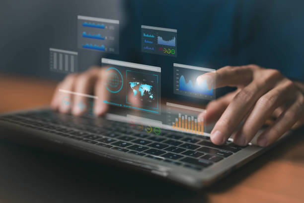 istock Businessman analysis shows a digital dashboard chart of the financial database. concept of business management, analytics market. Reporting platform overview, CRM system, ai data research 2201849226