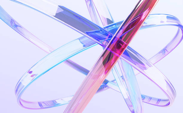 istock Abstract 3d glass macro background with liquid holographic transparent circle lines. Rainbow gradient circular ribbon pattern. Neon light round tape bg, render digital tech banner 2201857269