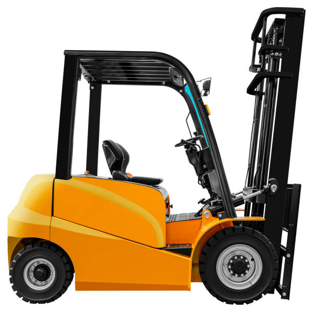 istock Side view yellow electric forklift isolated on white background with clipping path 2201859240
