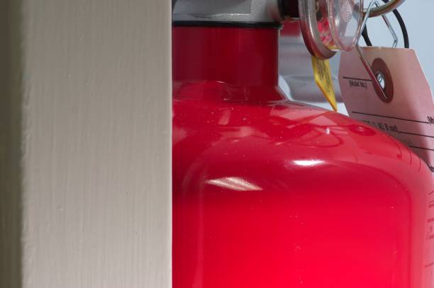 istock Neck of a fire extinguisher with gauge and tags 2201861195