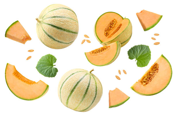 istock Sliced cantaloupe melon isolated on white background. clipping path 2201866403
