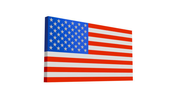 istock 3D model of American flag on white background 2201870238