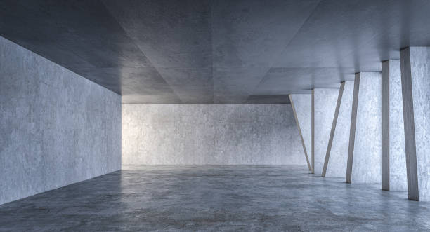 istock Modern empty concrete room with pillars and light grey walls 2201873948
