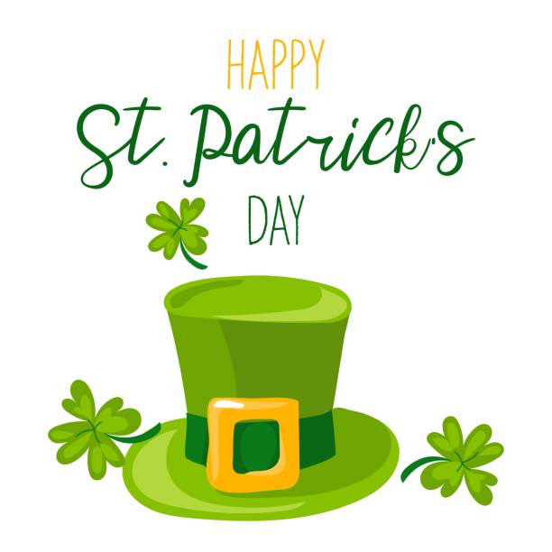 istock Funny Happy St. Patrick's Day inscriptions and a green leprechaun hat for posters, flyers, postcards, invitations, stickers, banners, gifts. Vector illustration of a modern Irishman. Square 2201876346