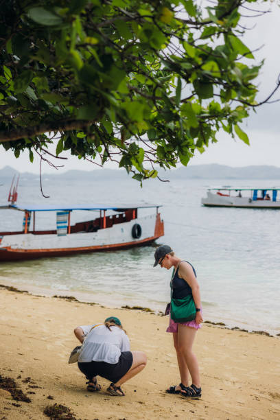 istock Two Traveller Walking at Wilderness Tropical Beach with Wooden Boat 2201880183