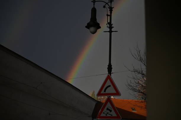 A rainbow show up after a rainy day in Prague