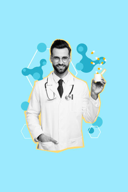istock Vertical collage image handsome man doctor hold tablets dose prescription drugstore prevent covid19 treatment drawing background 2201882639