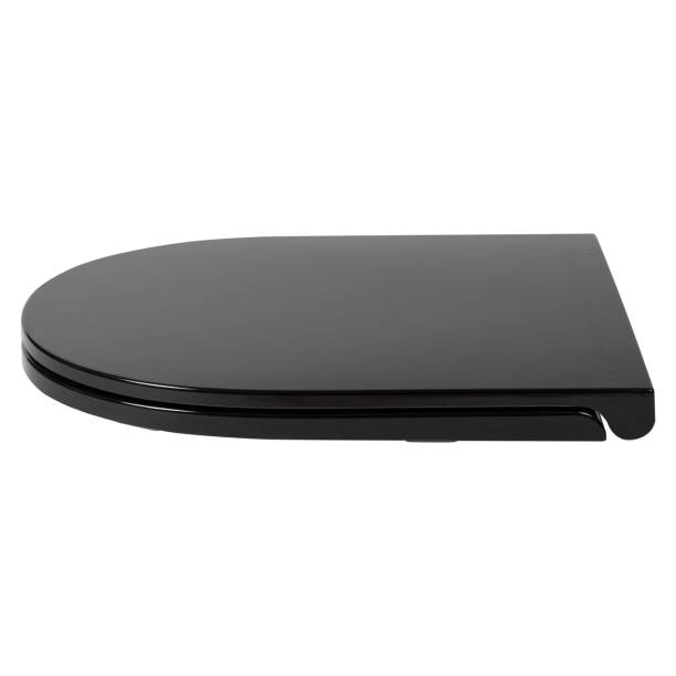 istock Black plastick modern closed toilet seat lid isolated on white background side view. 2201885429